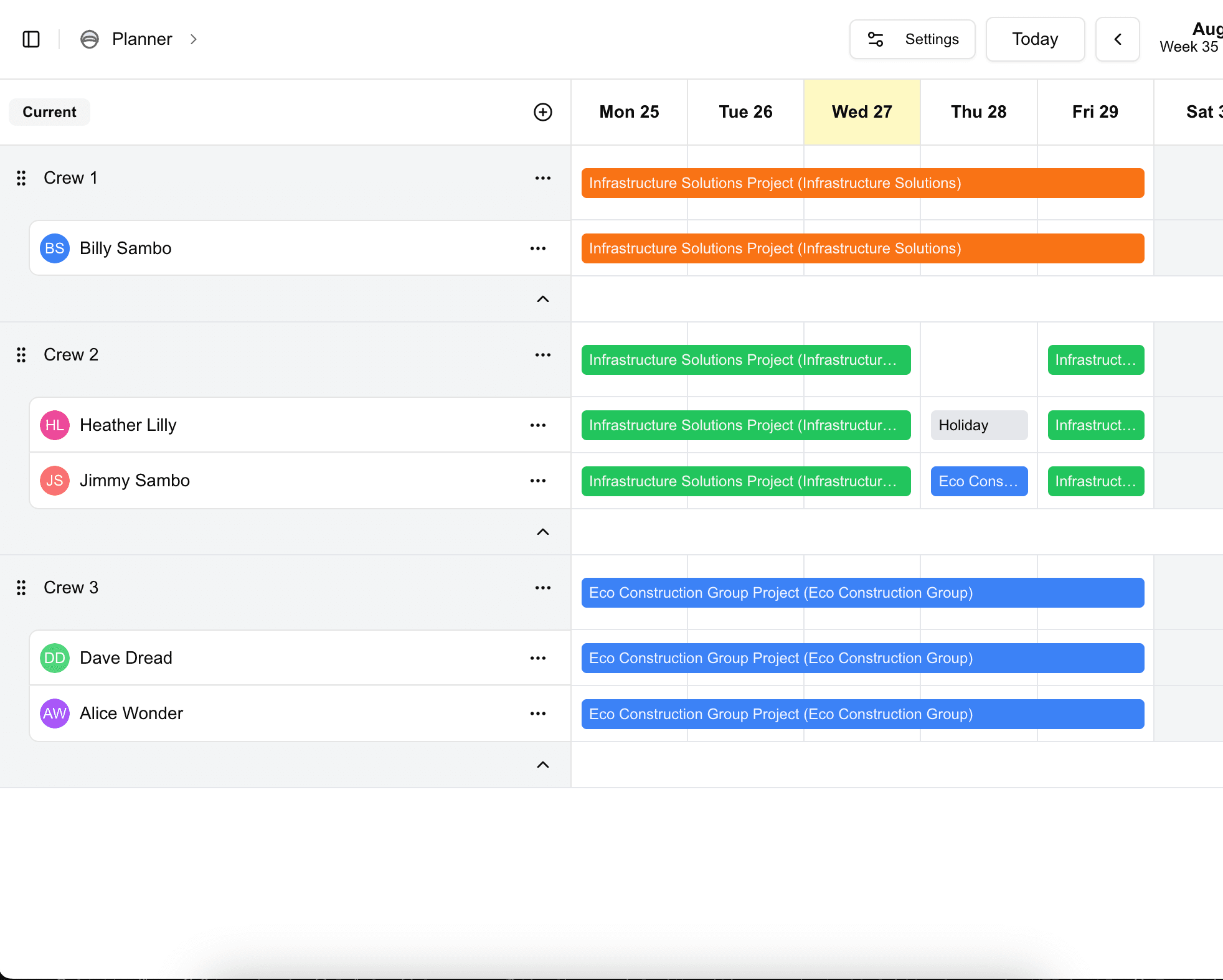 Job scheduling management calendar in TradePlan